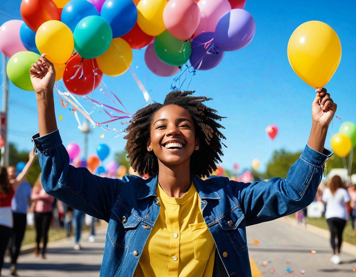 A joyous young person holding their new driver's license, surrounded by colorful balloons and confetti, with a backdrop of a sunny road stretching into the horizon; the expression of excitement and freedom is palpable. Vibrant colors. super-realistic.